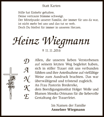 Traueranzeige von Heinz Wiegmann von SYK