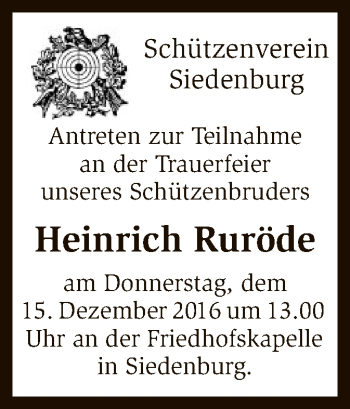 Traueranzeige von Heinrich Ruröde von SYK