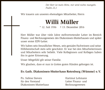 Traueranzeige von Willi Müller von SYK