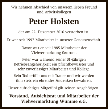 Traueranzeige von Peter Holsten von SYK