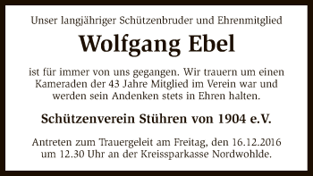 Traueranzeige von Wolfgang Ebel von SYK