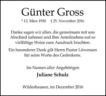 Traueranzeige von Günter Gross von SYK