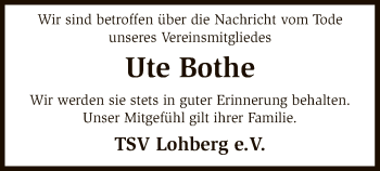 Traueranzeige von Ute Bothe von SYK