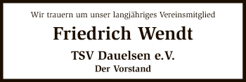 Traueranzeige von Friedrich Wendt von SYK