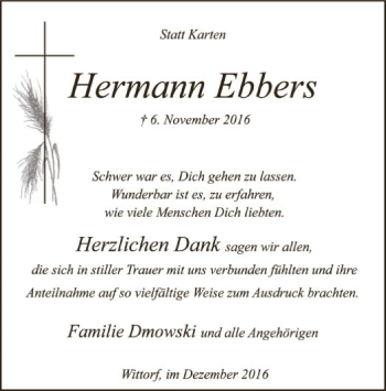 Traueranzeige von Hermann Ebbers von SYK