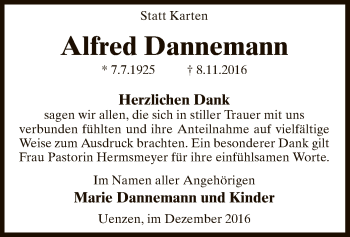 Traueranzeige von Alfred Dannemann von SYK