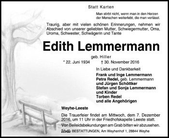 Traueranzeige von Edith Lemmermann von SYK