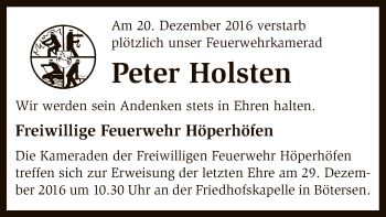 Traueranzeige von Peter Holsten von SYK