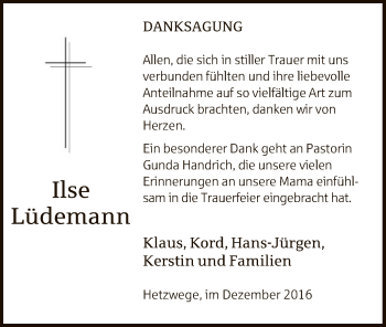 Traueranzeige von Ilse Lüdemann von SYK