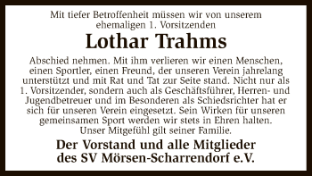 Traueranzeige von Lothar Trahms von SYK