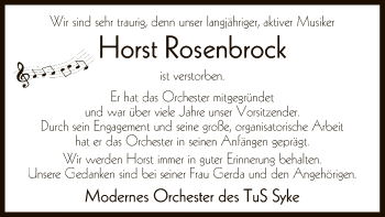 Traueranzeige von Horst Rosenbrock von SYK