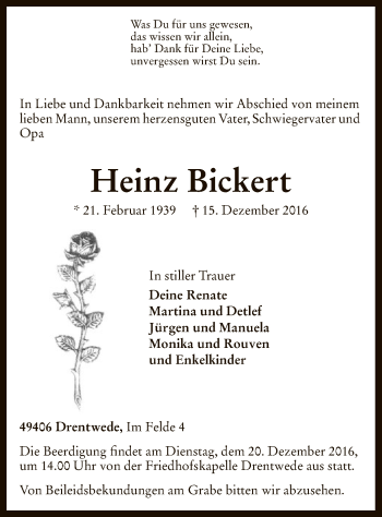 Traueranzeige von Heinz Bickert von SYK