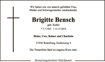 Traueranzeige von Brigitte Bensch von SYK