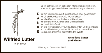 Traueranzeige von Wilfried Lutter von SYK