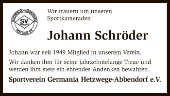 Traueranzeige von Johann Schröder von SYK