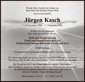 Traueranzeige von Jürgen Kasch von SYK