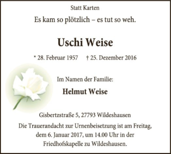 Traueranzeige von Uschi Weise von SYK