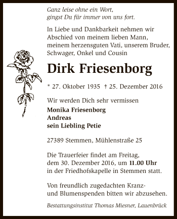 Traueranzeige von Dirk Friesenborg von SYK