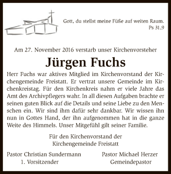 Traueranzeige von Jürgen Fuchs von SYK