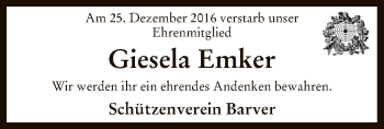 Traueranzeige von Giesela Emker von SYK