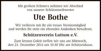 Traueranzeige von Ute Bothe von SYK