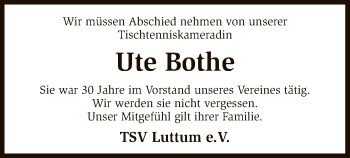 Traueranzeige von Ute Bothe von SYK