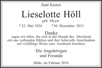 Traueranzeige von Lieselotte Höll von KRZ