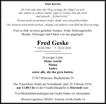 Traueranzeige von Fred Geske von KRZ