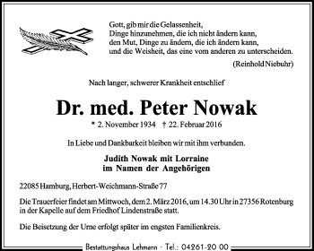 Traueranzeige von Peter Nowak von KRZ