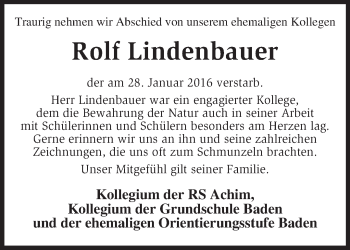 Traueranzeige von Rolf Lindenbauer von KRZ