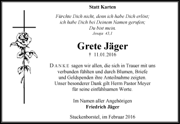 Traueranzeige von Grete Jäger von KRZ