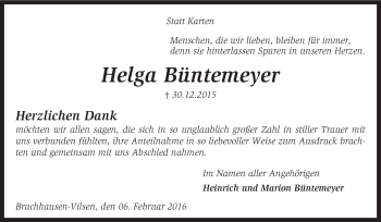 Traueranzeige von Helga Büntemeyer von KRZ