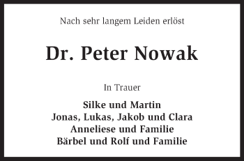 Traueranzeige von Peter Nowak von KRZ