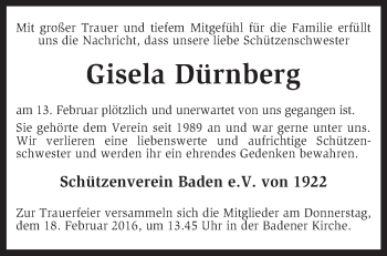 Traueranzeige von Gisela Dürnberg von KRZ