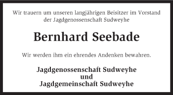 Traueranzeige von Bernhard Seebade von KRZ