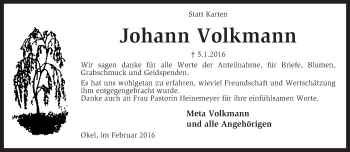 Traueranzeige von Johann Volkmann von KRZ