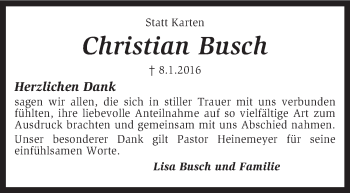 Traueranzeige von Christian Busch von KRZ