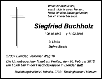 Traueranzeige von Siegfried Buchholz von KRZ