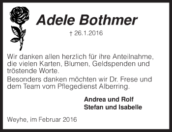 Traueranzeige von Adele Bothmer von KRZ