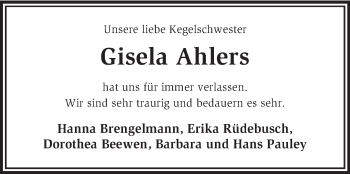 Traueranzeige von Gisela Ahlers von KRZ