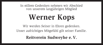 Traueranzeige von Werner Kops von KRZ