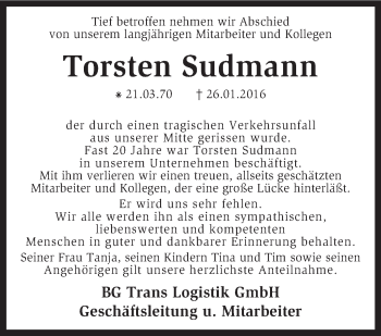 Traueranzeige von Torsten Sudmann von KRZ