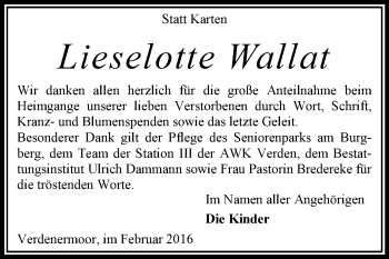 Traueranzeige von Lieselotte Wallat von KRZ