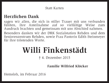 Traueranzeige von Willi Finkenstädt von KRZ