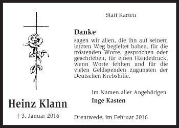 Traueranzeige von Heinz Klann von KRZ