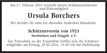 Traueranzeige von Ursula Borchers von KRZ