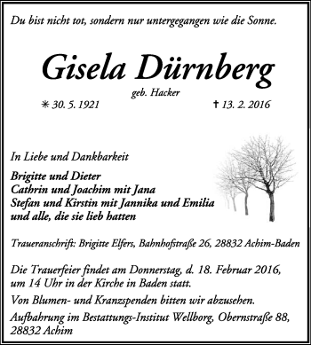 Traueranzeige von Gisela Dürnberg von KRZ