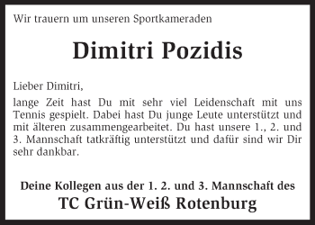 Traueranzeige von Dimitri Pozidis von KRZ