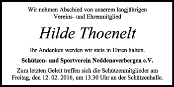 Traueranzeige von Hilde Thoenelt von KRZ