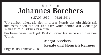 Traueranzeige von Johannes Borchers von KRZ